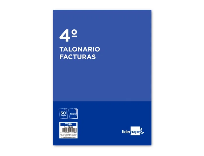 Liderpapel Talonario T316 Facturas Cuarto Original y 2 Copias con IVA