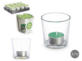 Acorde Portavela Tealight Bambú 6 Horas Vidrio Cera Metal Verde 7x7x7cm (Set de 12)