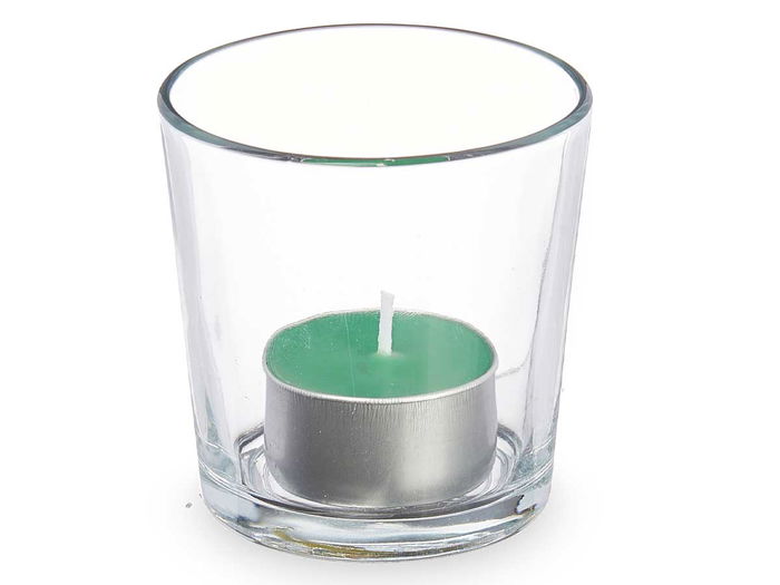 Acorde Portavela Tealight Bambú 6 Horas Vidrio Cera Metal Verde 7x7x7cm (Set de 12)