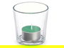 Acorde Portavela Tealight Bambú 6 Horas Vidrio Cera Metal Verde 7x7x7cm (Set de 12)