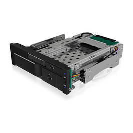 ICY BOX IB-173SSK Wechselrahmen para discos duros, 1x 2.5" + 1x 3.5" SATA/SAS a 2x SATA, bandeja Hot-Swap aluminio para bahía 5.25"
