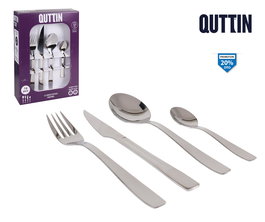 Quttin Cubertería de acero inoxidable 16 piezas modelo Hotel, juego de cubiertos con 4 tenedores, 4 cuchillos, 4 cucharas de mesa y 4 cucharas soperas, 6.78 kg (8 Unidades)