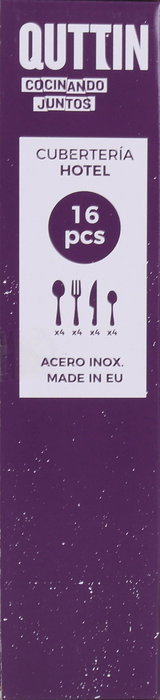 Quttin Cubertería de acero inoxidable 16 piezas modelo Hotel, juego de cubiertos con 4 tenedores, 4 cuchillos, 4 cucharas de mesa y 4 cucharas soperas, 6.78 kg (8 Unidades)