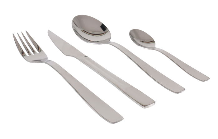 Quttin Cubertería de acero inoxidable 16 piezas modelo Hotel, juego de cubiertos con 4 tenedores, 4 cuchillos, 4 cucharas de mesa y 4 cucharas soperas, 6.78 kg (8 Unidades)