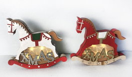 DKD Home Decor Decoración Luminosa de Madera Caballo 20x5x17 Blanco y Rojo