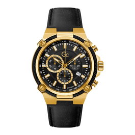 GC Reloj Y24011G2MF con caja dorada y correa de cuero negra