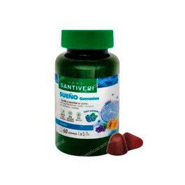 SANTIVERI Sueño 60 Gummies - Melatonina, GABA, Lavanda y Amapola - Sin Azúcares Añadidos - Complemento Alimenticio para Dormir y Relajación - 60 Gominolas Sabor Arándano