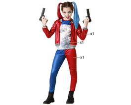 Disfraz Infantil de Arlequina Azul y Rojo con Chaqueta, Camiseta y Pantalón para Niña 3-4 Años