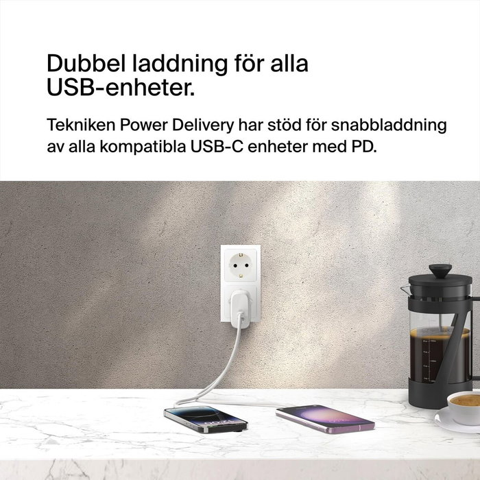 Belkin BoostCharge Pro 60W Dual USB-C Blanco