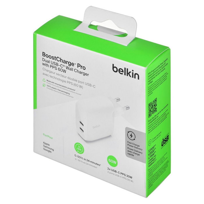 Belkin BoostCharge Pro 60W Dual USB-C Blanco