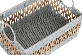 DKD Home Decor Cesta Tropical Verde Blanco 30x26x43 cm Set de 3 Piezas Fibra