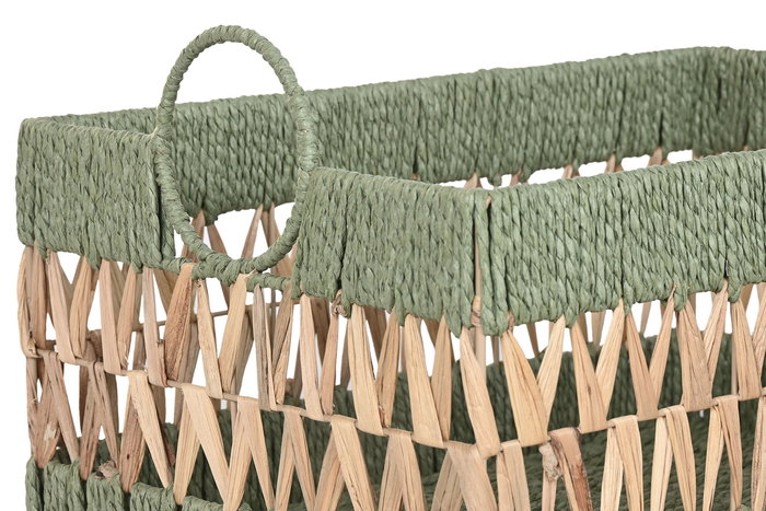 DKD Home Decor Cesta Tropical Verde Blanco 30x26x43 cm Set de 3 Piezas Fibra