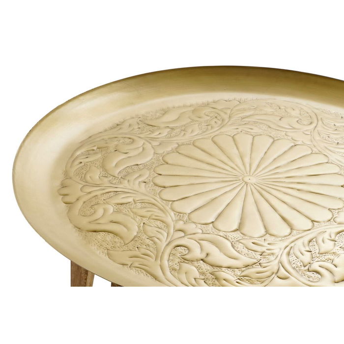 DKD Home Decor Mesa Centro Indio Dorado Natural Mango Laton 75 x 75 x 44 cm