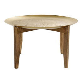 DKD Home Decor Mesa Centro Indio Dorado Natural Mango Laton 75 x 75 x 44 cm