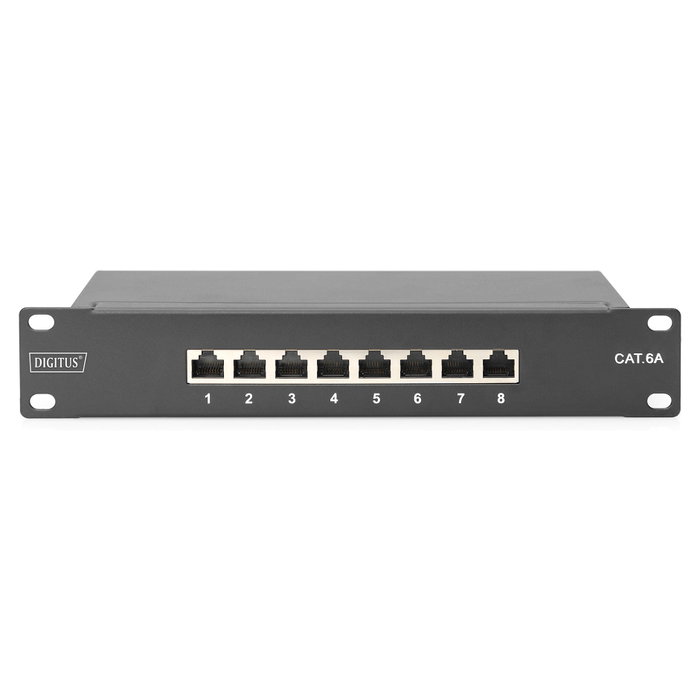 Digitus Patch Panel CAT 6A Clase E Blindado 8 Puertos RJ-45 Negro
