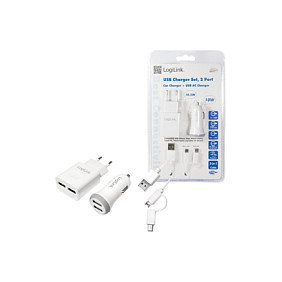 LogiLink Kit de carga USB-A, 2 puertos, 10.5 W / 10 W, Blanco