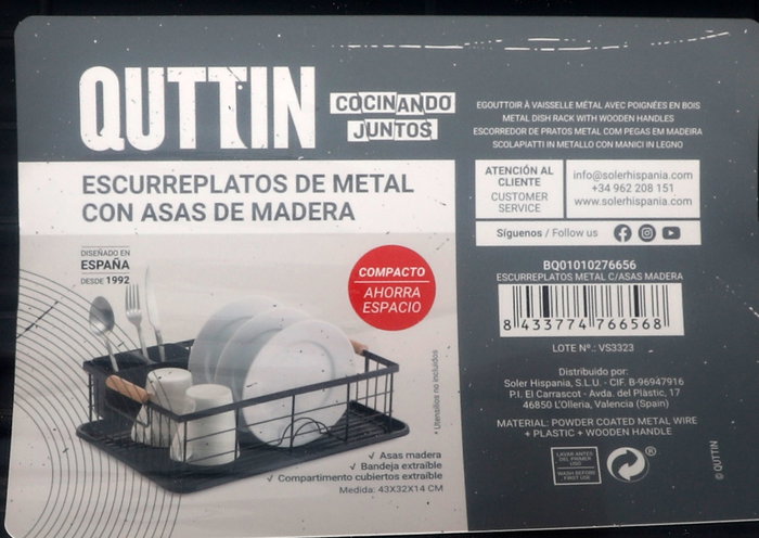 Quttin Escurreplatos de Metal con Asas de Madera