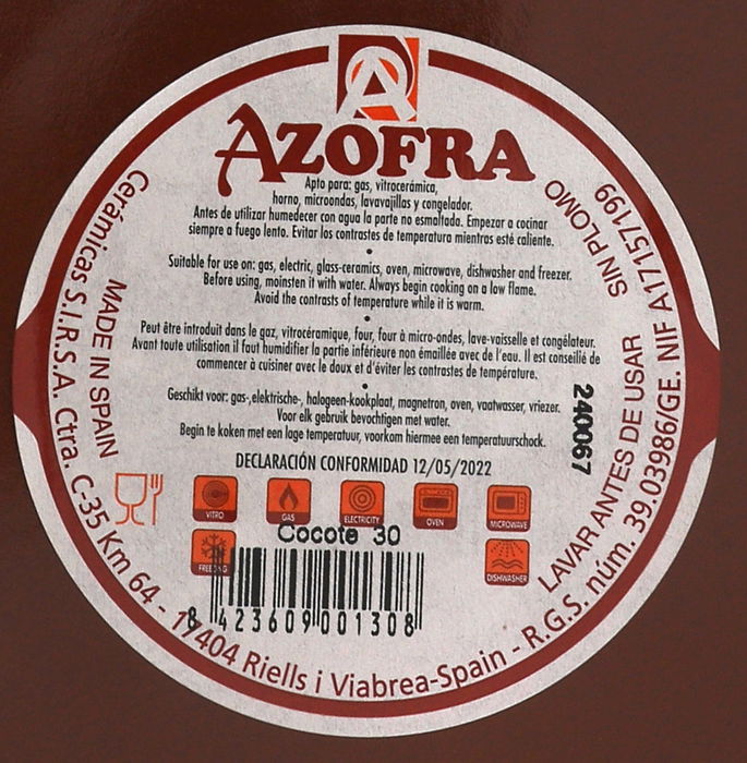 Azofra Cocote de Hierro Fundido para Cocina a Fuego Lento, 30 cm de Diámetro, 4 kg de Peso Útil, 30.5 x 28 x 21 cm (3 Unidades)