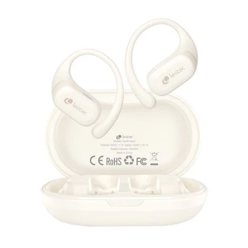 Leotec LETWS01W Auriculares Inalámbricos Zenith Sport Deportivos Bluetooth 6 Open Air, IPX5, 6.5h Autonomía, Sonido Estéreo, Color Beige