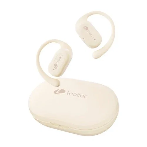 Leotec LETWS01W Auriculares Inalámbricos Zenith Sport Deportivos Bluetooth 6 Open Air, IPX5, 6.5h Autonomía, Sonido Estéreo, Color Beige