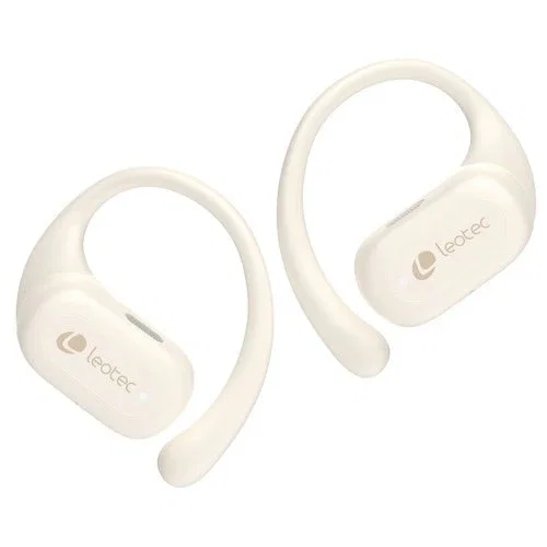 Leotec LETWS01W Auriculares Inalámbricos Zenith Sport Deportivos Bluetooth 6 Open Air, IPX5, 6.5h Autonomía, Sonido Estéreo, Color Beige
