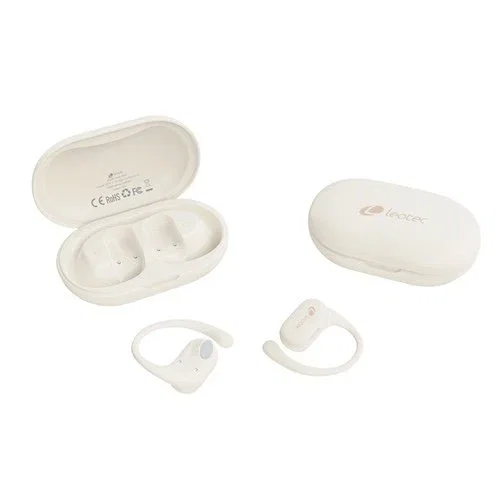 Leotec LETWS01W Auriculares Inalámbricos Zenith Sport Deportivos Bluetooth 6 Open Air, IPX5, 6.5h Autonomía, Sonido Estéreo, Color Beige