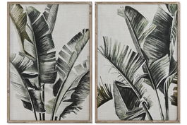 DKD Home Decor Cuadro Tropical Natural Beige 4 x 100 x 70 cm Abeto Cristal Palmera (2 Unidades)