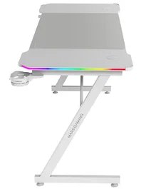 Mars Gaming MGD-X140RGB Mesa Gaming RGB con Mando, 140x60 cm, Fibra de Carbono, Blanca, Incluye Alfombrilla XXL, Soporte Auriculares/Bebidas y Gestión de Cables