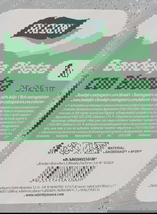 Algon Bandeja Plata Rectangular con Blonda 25 x 35 cm (30 Unidades)