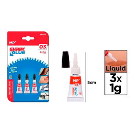 MP Pegamento Cianocrilato Instantáneo Shark Glue 03, 3uds x 1g, Blister, Extrafuerte para Múltiples Superficies