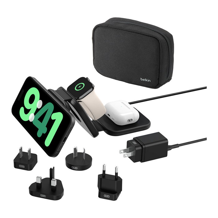 Belkin WIZ024HQBK Cargador Inalambrico 3 en 1 36W Magnetico para Viaje con Qi2 y MagSafe, Incluye Cable USB-C y Adaptador, Negro Belkin WIZ024HQBK Cargador Inalambrico 3 en 1 36W Magnetico para Viaje con Qi2 y MagSafe, Incluye Cable USB-C y Adaptador, Negro