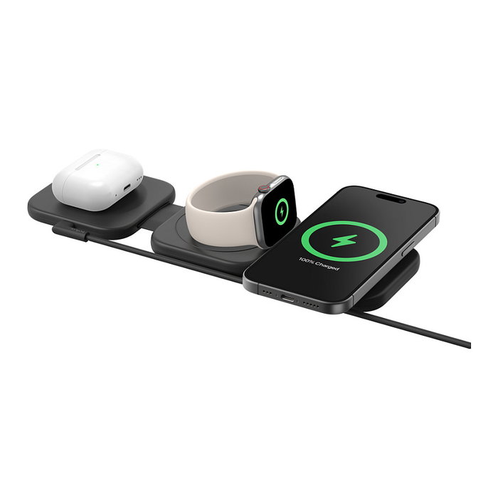 Belkin WIZ024HQBK Cargador Inalambrico 3 en 1 36W Magnetico para Viaje con Qi2 y MagSafe, Incluye Cable USB-C y Adaptador, Negro Belkin WIZ024HQBK Cargador Inalambrico 3 en 1 36W Magnetico para Viaje con Qi2 y MagSafe, Incluye Cable USB-C y Adaptador, Negro