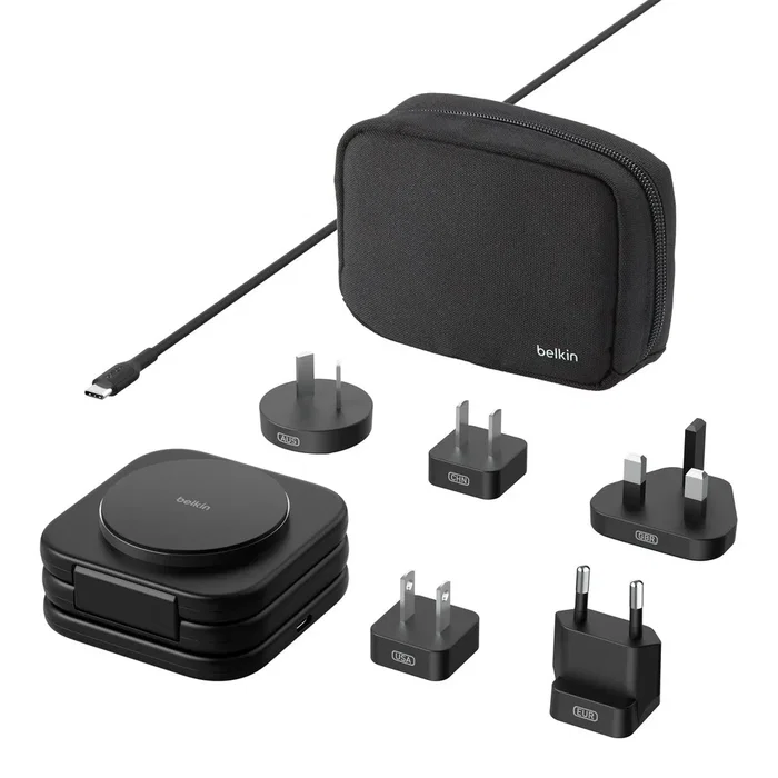 Belkin BoostCharge Pro Cargador Inalámbrico 15W Qi2 con MagSafe - Base de Carga Rápida para 3 Dispositivos (Smartphone, Auriculares, Reloj) Negro, Cable USB-C 1.5m