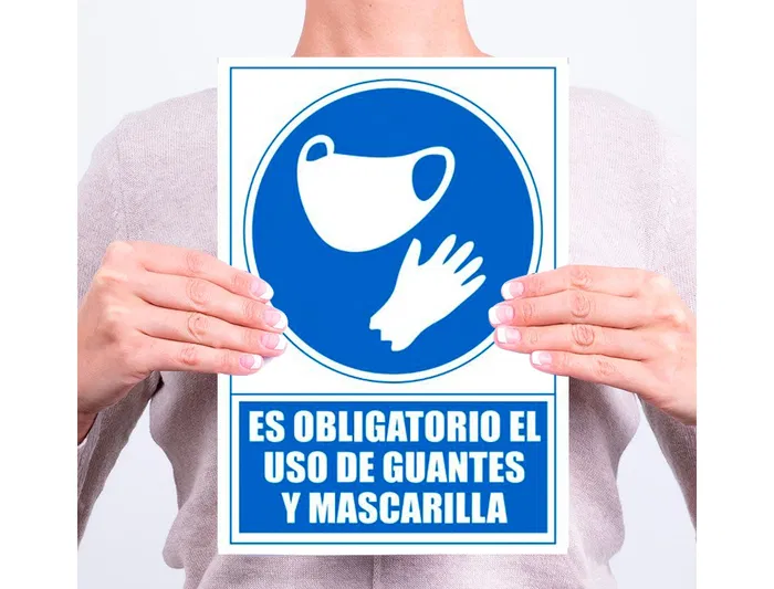 Archivo 2000 Señal Obligatorio Uso Guantes y Mascarilla PVC Azul 210x297 mm
