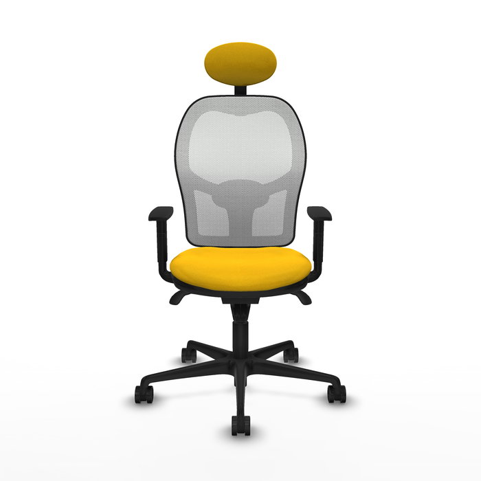 Silla de oficina Jorquera con mecanismo Sincro tapizada con Tela color Amarillo y malla color Blanco. Equipada con lumbar 1D, Brazos 1D, Cabecero Fijo y Ruedas 65mm nailon Silla de oficina Jorquera con mecanismo Sincro tapizada con Tela color Amarillo y malla color Blanco. Equipada con lumbar 1D, Brazos 1D, Cabecero Fijo y Ruedas 65mm nailon