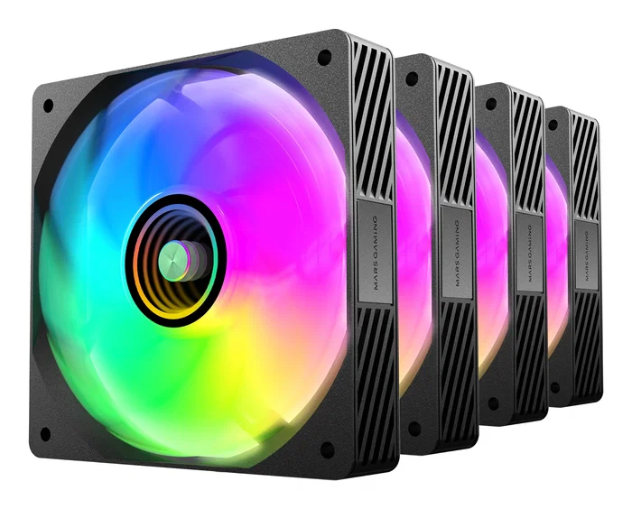 Mars Gaming Kit 4 Ventiladores PC ARGB MF-SI4KIT Infinity Mirror, 4x 120mm Ultrasilenciosos con Hub de Control para 10 Ventiladores y Mando a Distancia, Negro