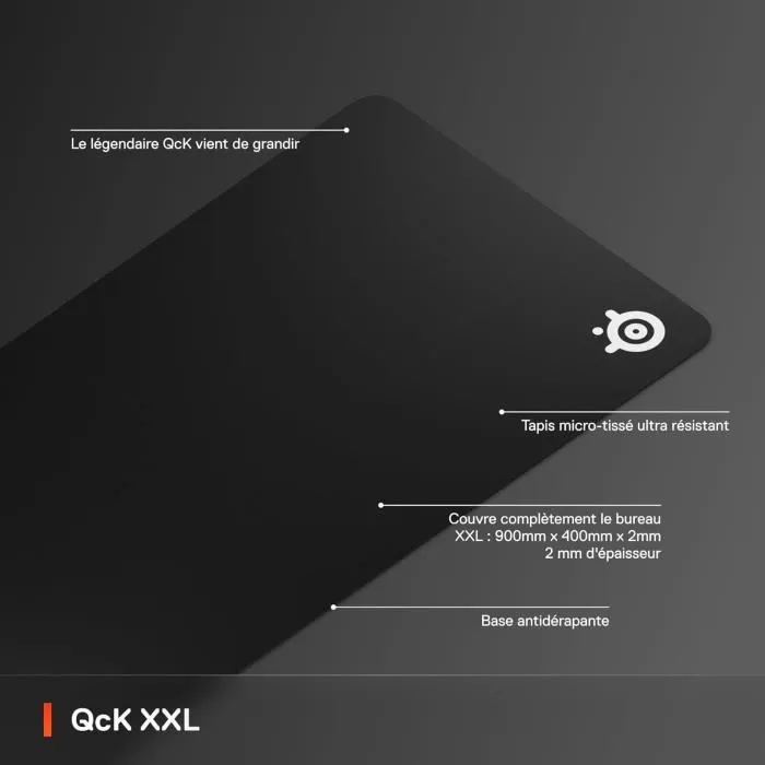 Steelseries Alfombrilla de Ratón para Juegos QCK XXL, Superficie Microtejida, 900 x 400 mm x 2 mm, Negra