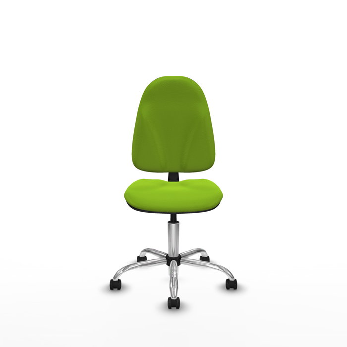 Silla de oficina Algarra con mecanismo Contacto permanente básico tapizada con Similpiel color Pistacho. Equipada con Base cromada, Sin brazos y Ruedas de parqué