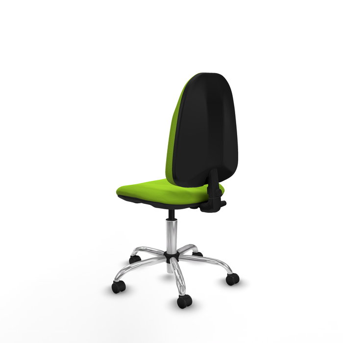 Silla de oficina Algarra con mecanismo Contacto permanente básico tapizada con Similpiel color Pistacho. Equipada con Base cromada, Sin brazos y Ruedas de parqué