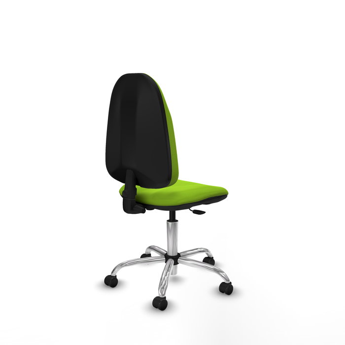 Silla de oficina Algarra con mecanismo Contacto permanente básico tapizada con Similpiel color Pistacho. Equipada con Base cromada, Sin brazos y Ruedas de parqué