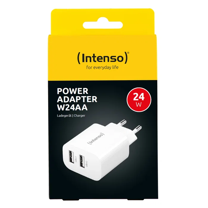 Intenso POWER ADAPTER 7802412 - Adaptador de corriente universal con 2 puertos USB-A, carga rápida 24W (2.4A por puerto), enchufe tipo C, color blanco