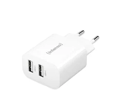 Intenso POWER ADAPTER 7802412 - Adaptador de corriente universal con 2 puertos USB-A, carga rápida 24W (2.4A por puerto), enchufe tipo C, color blanco