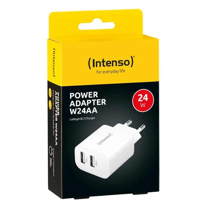 Intenso POWER ADAPTER 7802412 - Adaptador de corriente universal con 2 puertos USB-A, carga rápida 24W (2.4A por puerto), enchufe tipo C, color blanco
