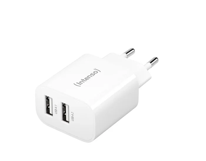 Intenso POWER ADAPTER 7802412 - Adaptador de corriente universal con 2 puertos USB-A, carga rápida 24W (2.4A por puerto), enchufe tipo C, color blanco