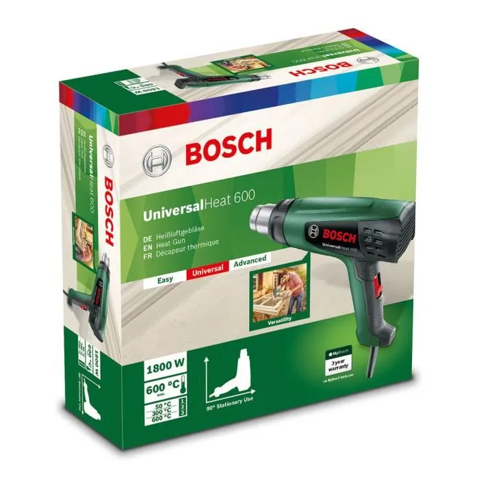 Bosch Pistola de Calor UniversalHeat 600 Decapante Multipropósito 3 Configuraciones de Temperatura Uso Estacionario Compacta Fácil de Usar