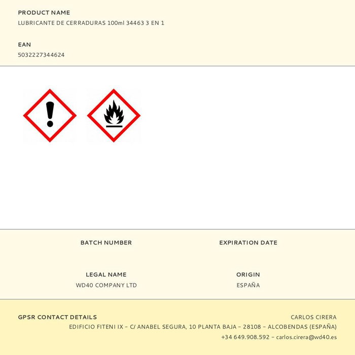 3 En 1 Lubricante de Cerraduras 34463 Spray 100ml Penetra Limpia Desbloquea Protege del Desgaste y Corrosión