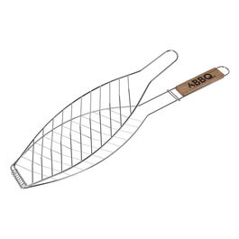 Vaggan Parrilla doble para pescado con mango de madera 35 x 14 cm acero inoxidable acabado cincado apta para alimentos