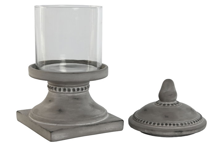 DKD Home Decor Farola Gris Cemento y Cristal 19 x 40 x 19 cm (4 Unidades)