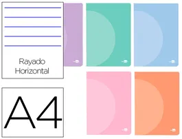 Liderpapel Libreta A4 48 Hojas 90gr Tapa Plástico Horizontal Doble Margen Colores Pastel