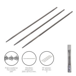 PAPILLON Pack de 3 Limas para Cadena de Motosierra 200 x Ø 4.0 mm 3/8" LP